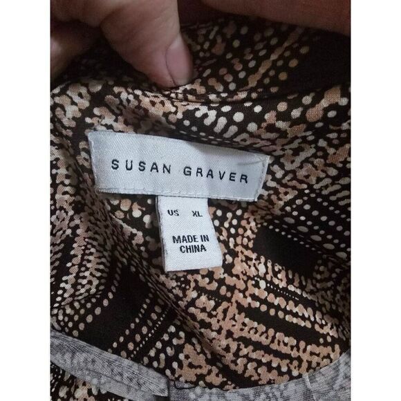 Susan Graver Womens XL Geometric Print Long Sleeve Blouse With Zipper Accents - Picture 6 of 7